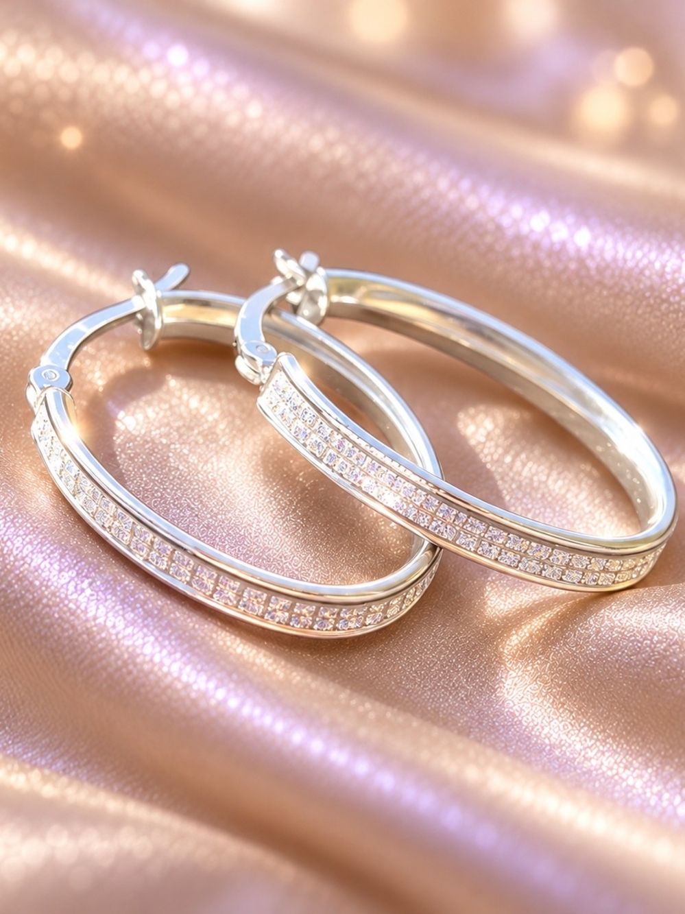 925 Sterling Silver Pavé Hoop Earrings - Sparkling Crystals